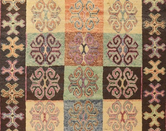 Hand-Knotted Geometric Moroccan Wool Rug 9x13