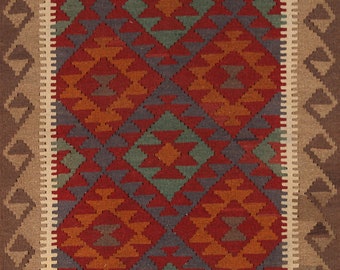 Hand-Woven Reversible Kilim Oriental Area Rug 3x5, Geometric Wool Carpet