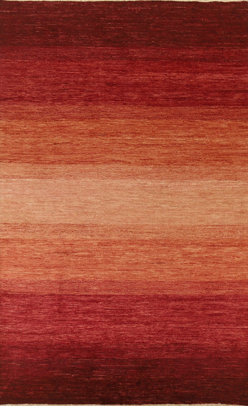 Modern Gabbeh Area Rug 7x10, Handmade Oriental Wool Carpet, Vegetable