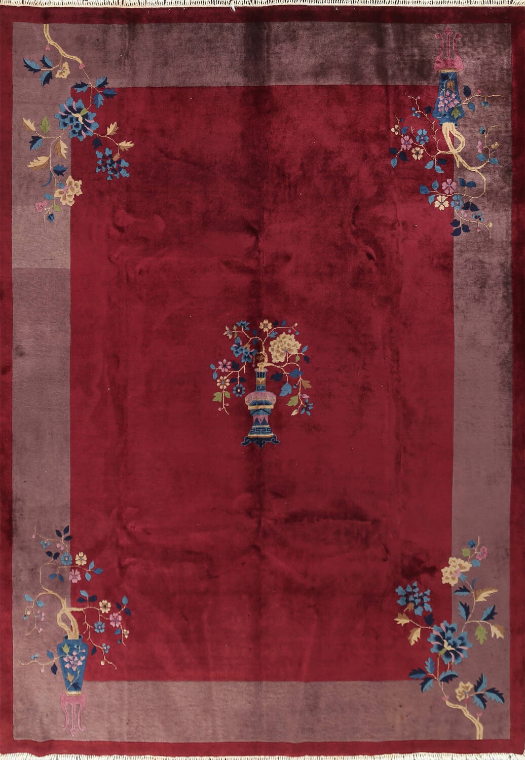 Red Art Deco Area Rug 9x12 Handmade Wool Carpet Etsy