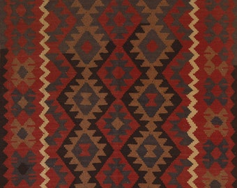 Hand Woven Geometric Kilim Rug 5x6, Flat Weave Oriental Area Rug, Reversible Wool Carpet