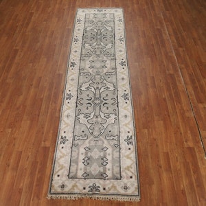 Gray & Ivory Wool Oushak Oriental Runner Rug 2x10 image 3