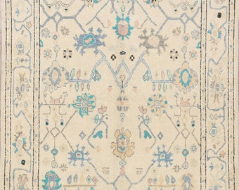 Floral Oushak Area Rug 5x6, Handmade Turkish Rug, Wool Carpet