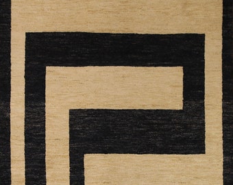 Hand-Knotted Modern Gabbeh Rug 6x8, Vegetable Dye Oriental Wool Carpet