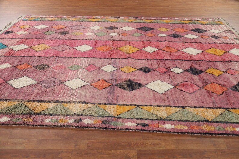 Plush Pink Moroccan Area Rug 9x12, Handknotted Oriental Wool Carpet