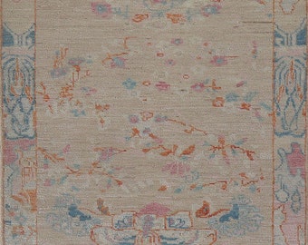 Handmade Art Deco Chinese Runner Rug 3x12, Oriental Wool Carpet, Transitional Rug