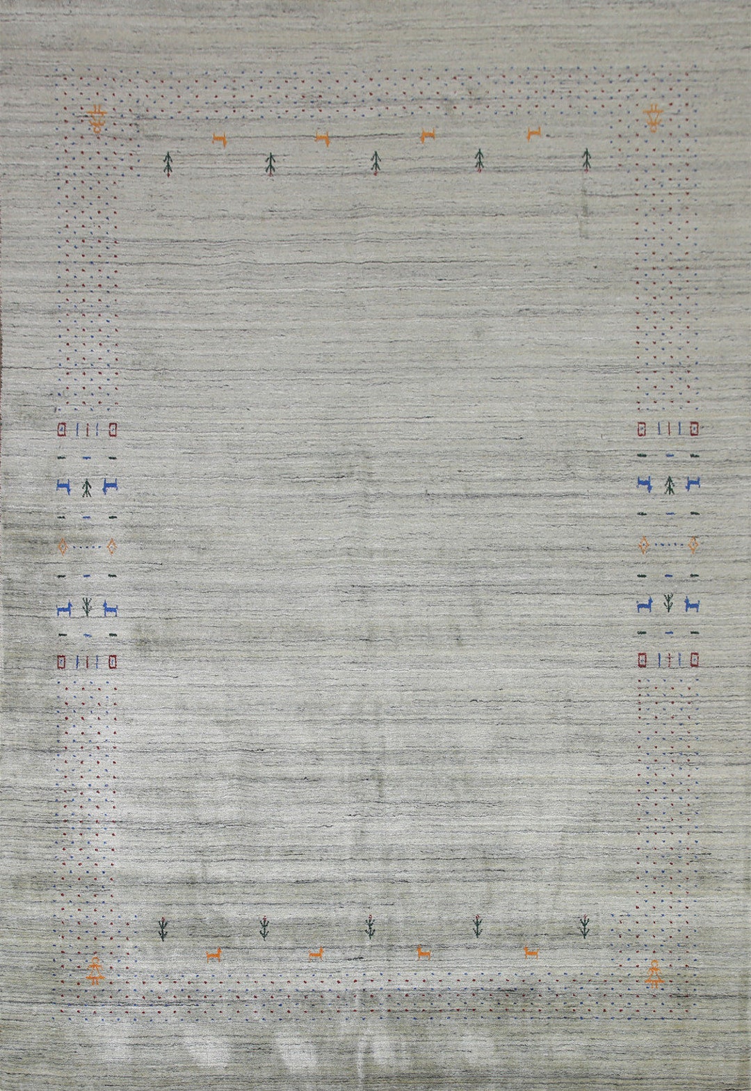 Green / Gray Tribal Gabbeh Rug 8x10, Handknotted Wool Carpet, Indian