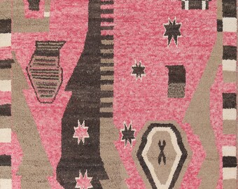 Wool Moroccan Rug 8x11, Pink Handmade Carpet, Morocco Rug