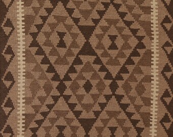 Brown Reversible Wool Kilim Rug 3x5, Flat-Weave Oriental Carpet, Geometric Rug