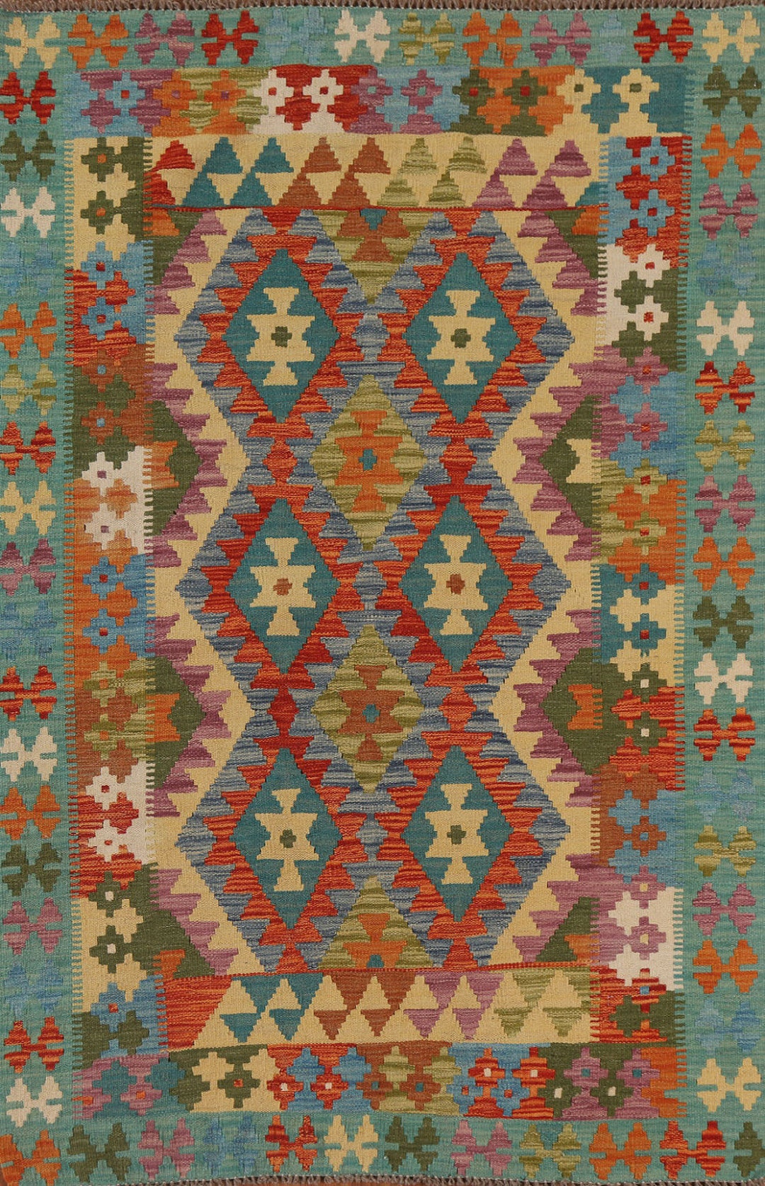 South Western Kilim Rug 4x6, Handwoven Wool Carpet, Oriental Area Rug