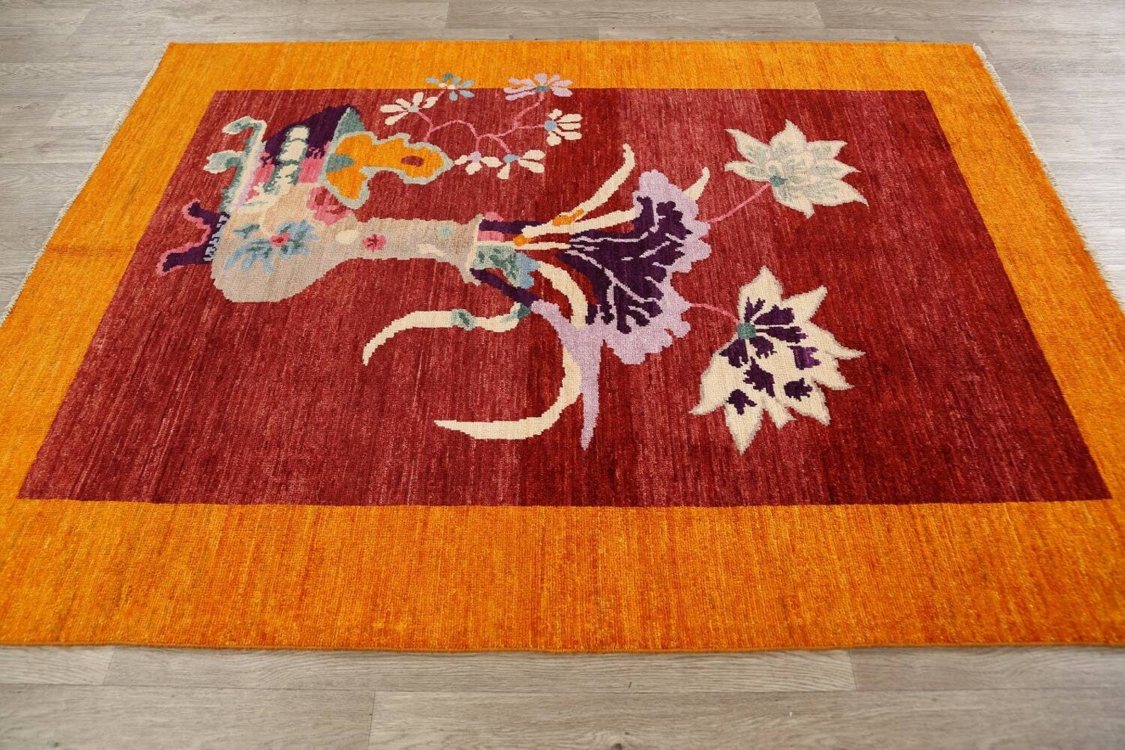 Pictorial Art Deco Area Rug 5x7 Handmade Wool Oriental Carpet Etsy