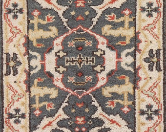Dunkelgrauer Oushak Teppich 2x3, Handgeknüpfter Orientteppich, Foyerteppich