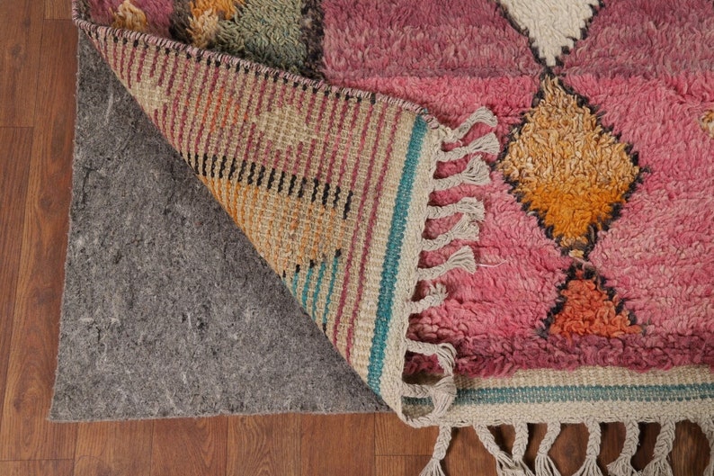 Plush Pink Moroccan Area Rug 9x12, Handknotted Oriental Wool Carpet