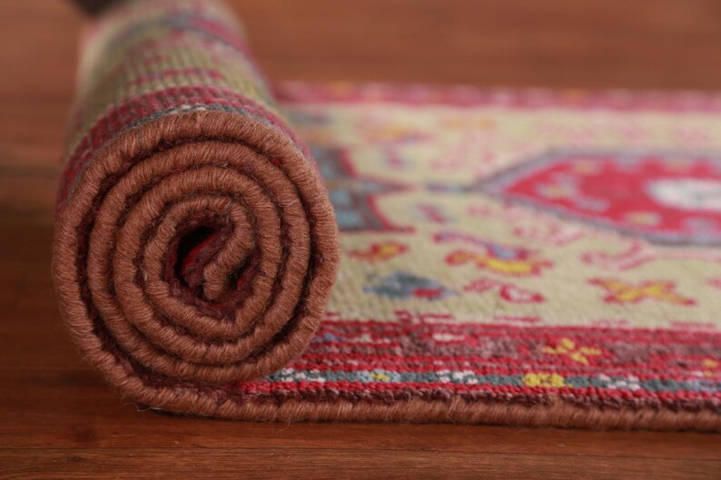 Green Geometric Khotan Indian Runner Rug 3x10, Handmade Wool Carpet