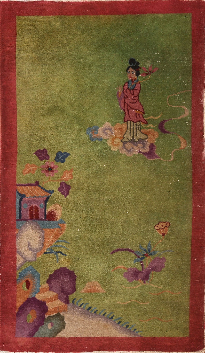 Pictorial Green Art Deco Nichols Chinese Rug 3x4 Handmade Etsy