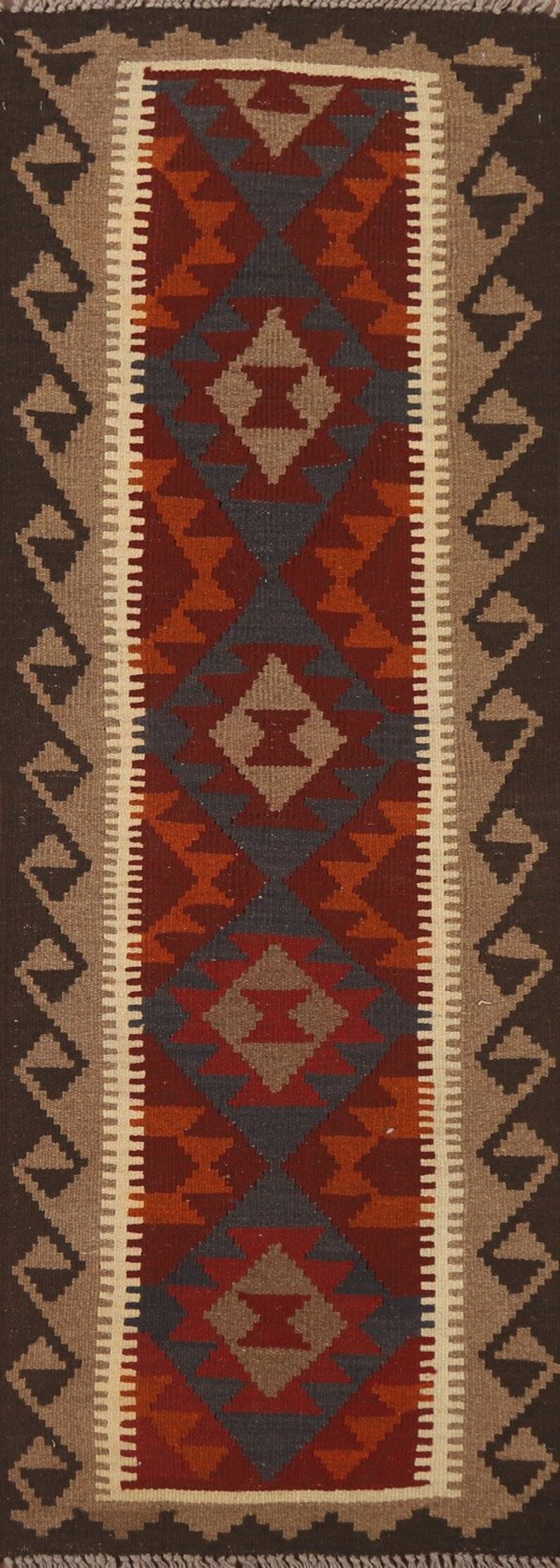 Multi-Color Geometric Kilim shops Oriental Runner Rug 2x6, Flat-Weave Wool Carpet