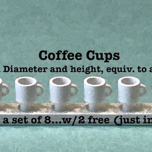 1:48 Scale Coffee Cups Kit * Set of 8 * Dollhouse Miniature * O Scale  * ShopMiniDecorandMore * Diorama * Model Train