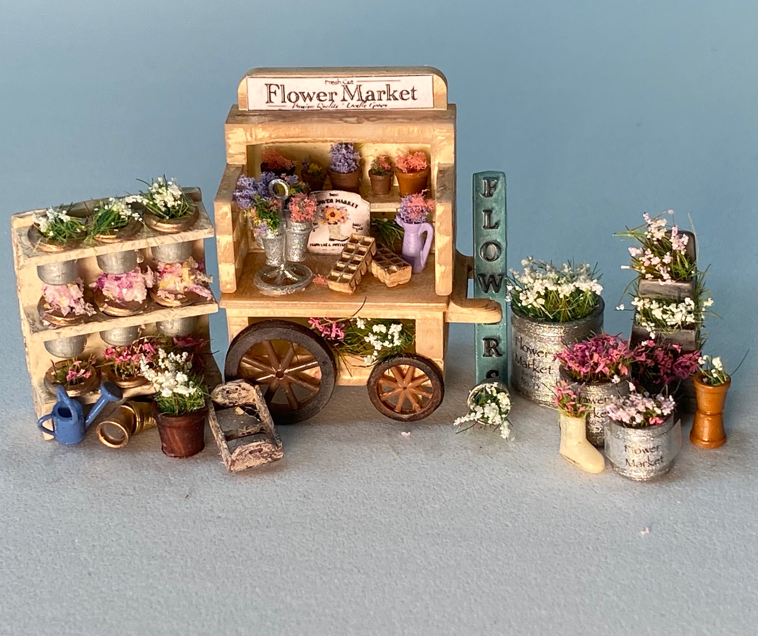 NO104 くるみ商品　三角屋根の簡単移動５段　FLOWER　MARKET 1:48 Scale Flower Stand Kit * Dollhouse Miniature * O Gauge * 3D