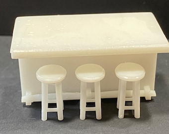 1:87 Scale Bar W/ Foot Rail & 3 Barstools Kit * Dollhouse Miniature * HO Standard Gauge 3D Printed ShopMiniDecorandMore Diorama Model Train