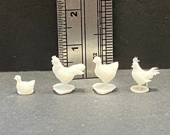 1:48 Scale chickens, set of 4 assorted Kit * Dollhouse Miniature * O Scale / Gauge * 3D Printed * ShopMiniDecorandMore *Diorama *Model Train
