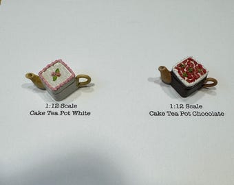 SALE 1:12 Scale Cake Tea Pot FINISHED (You choose)  * Dollhouse Miniature * ShopMiniDecorandMore * Diorama * Model Train