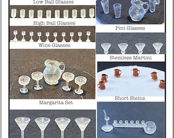 1:48 Scale Drink Glass Sets YOU CHOOSE  Kit  * Dollhouse Miniature * O Gauge * 3D Printed * ShopMiniDecorandMore * Diorama * Model Train
