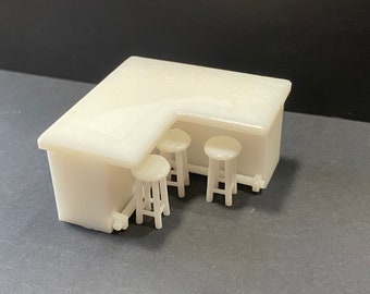 1:87 Scale Corner Bar W/Foot Rail & 3 Barstools Kit * Dollhouse Miniature * HO Standard Gauge *3D Printed ShopMiniDecorandMore Diorama Model