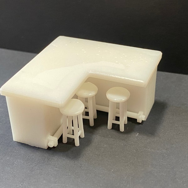 1:64 Scale Corner Bar W/Foot Rail & 3 Barstools Kit * Dollhouse Miniature * S Gauge * 3D Printed * Diorama * Model Micro * Diecast