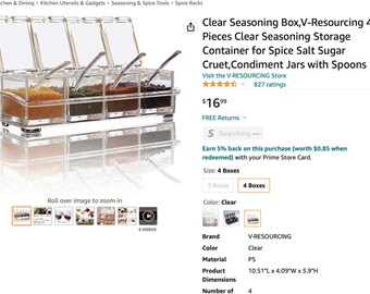 V-Resourcing Clear Seasoning Box , 4 Pieces Clear Seasoning Storage Container for Spice Salt Sugar Cruet,Condiment Jars with Spoons