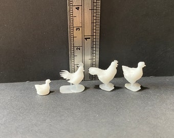 1:24 Scale chickens, set of 4 assorted Kit *Dollhouse Miniature 3D Printed G Scale/Gauge ShopMiniDecorandMore Diorama Model Train Half Scale
