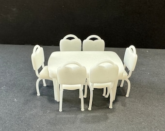 1:48 Scale 50's Retro Dinette Set (Table & 6 Chairs) Kit * Dollhouse Miniature * O Gauge * 3D Printed * ShopMiniDecorandMore * Diorama Model
