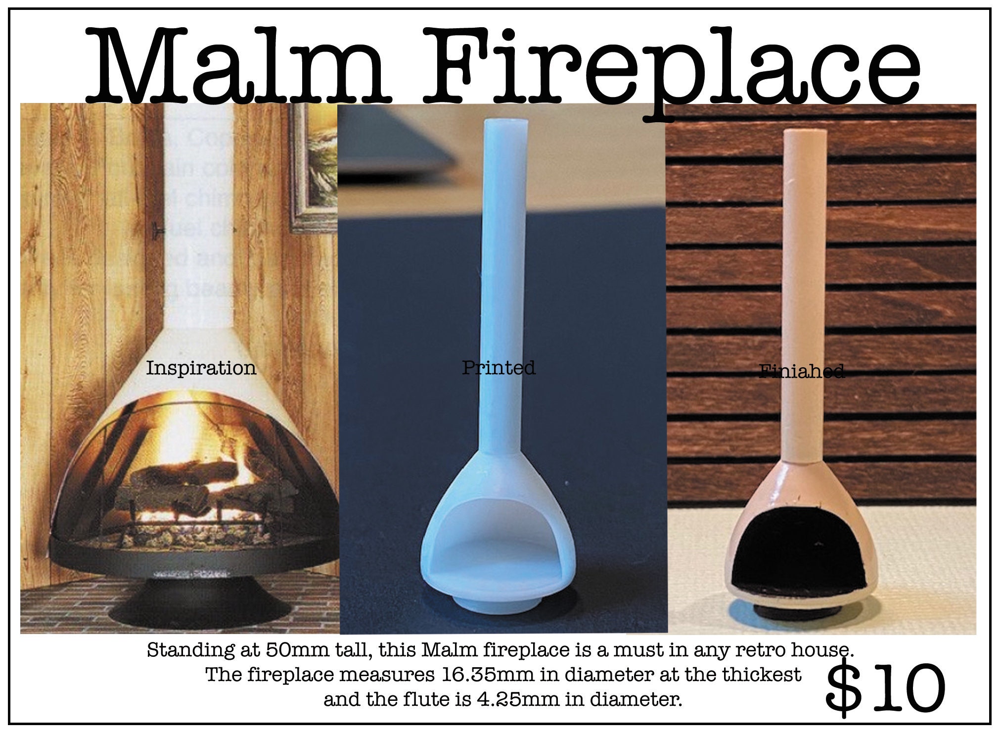 1:48 Scale Malm Fireplace Kit * Dollhouse Miniature * O Scale / Gauge * 3D Printed * ShopMiniDecorandMore * Diorama * Model Train