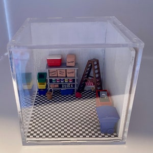 3 Sq Acrylic 1:48 scale Room Box Dollhouse Miniature ShopMiniDecorandMore Diorama Model Train image 2
