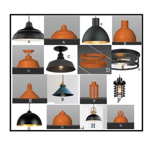 May include: Assortment of 16 pendant lights in various styles and colours, including black, brown, and green. The lights feature different shapes, sizes, and materials, such as metal, glass, and wood.
