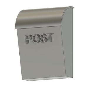 Könnte beinhalten: Ein grauer Briefkasten mit gewölbtem Deckel und dem Wort "POST" auf der Vorderseite. Der Briefkasten hat eine rechteckige Form und ist für den Außenbereich konzipiert. Der Briefkasten ist aus Metall.