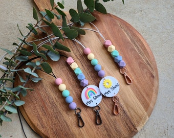 Handmade Personalised Rainbow Lanyard | Teacher Lanyard Gift | Teacher Gift | Nurse Lanyard Gift  | Silicone Beaded Lanyard Gift | Sunflower