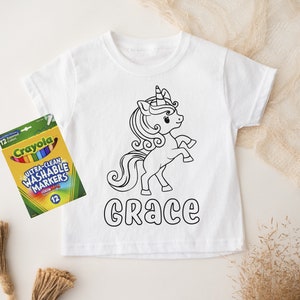 Colour in T-Shirt | Unicorn T-Shirt | Dinosaur T-Shirt | Personalised Colouring In Shirt | Colour, Wear, Wash and Repeat! | Colour In