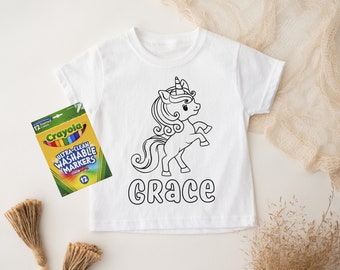 Colour in T-Shirt | Unicorn T-Shirt | Dinosaur T-Shirt | Personalised Colouring In Shirt | Colour, Wear, Wash and Repeat! | Colour In