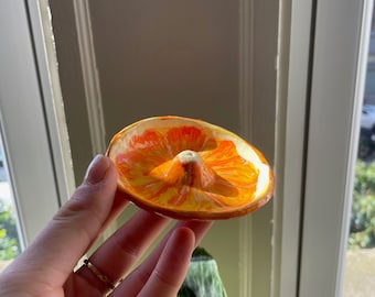 Handmade Clay Fruit Themed Orange Hand Painted Incense Holder