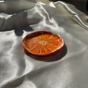 Hand-Painted Fruit Themed Clay Orange Fruit Ring/Trinket Dish