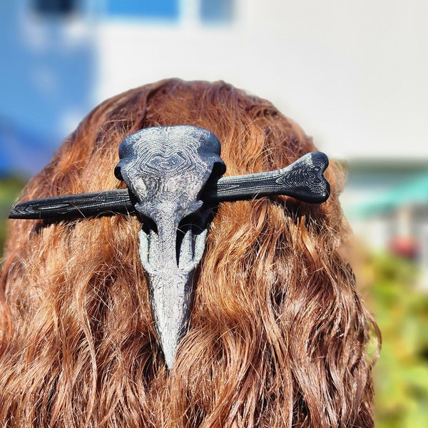 Crow Skull Hair Piece with Bone