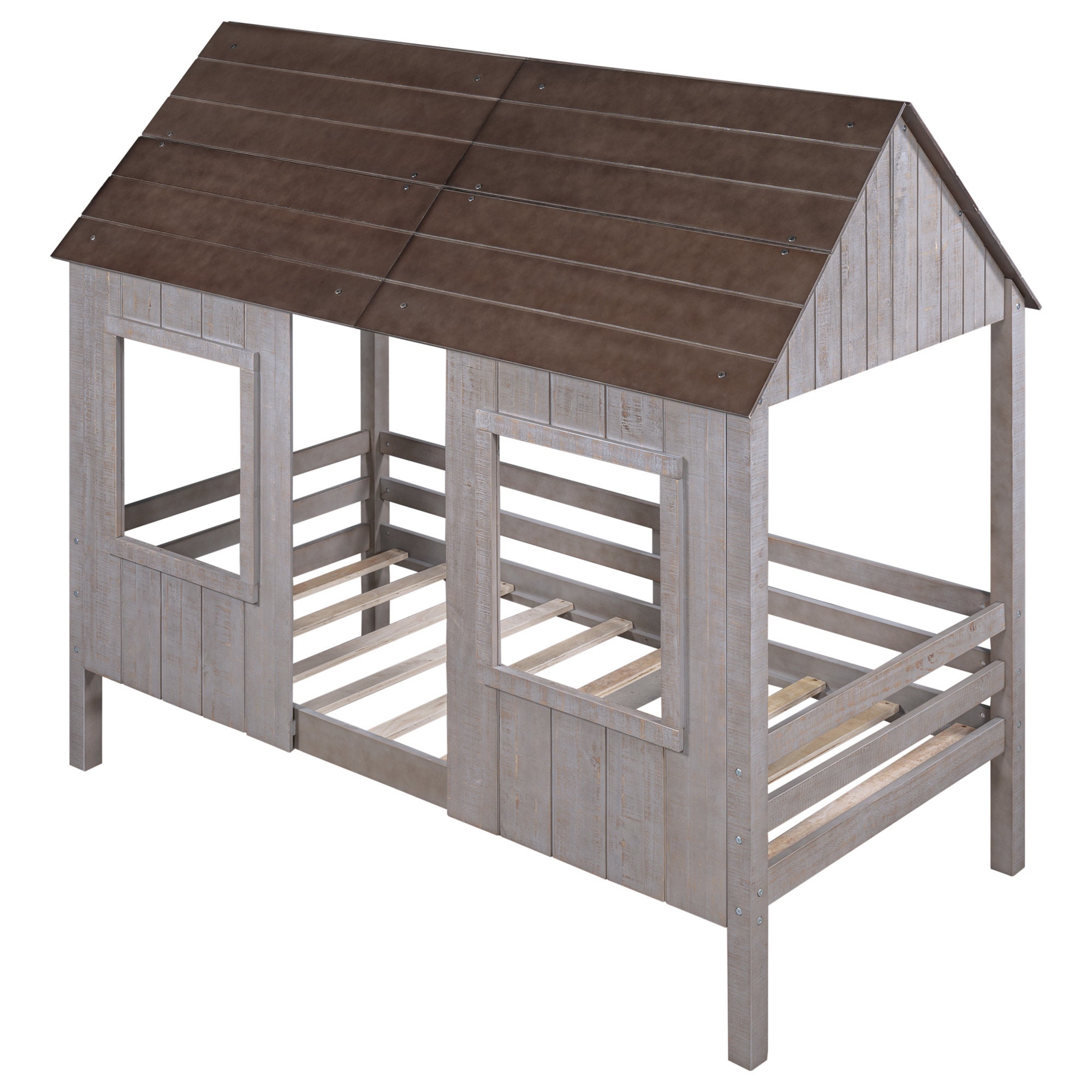 Low Loft madera casa de la cama cama doble tamaño cama con | Etsy