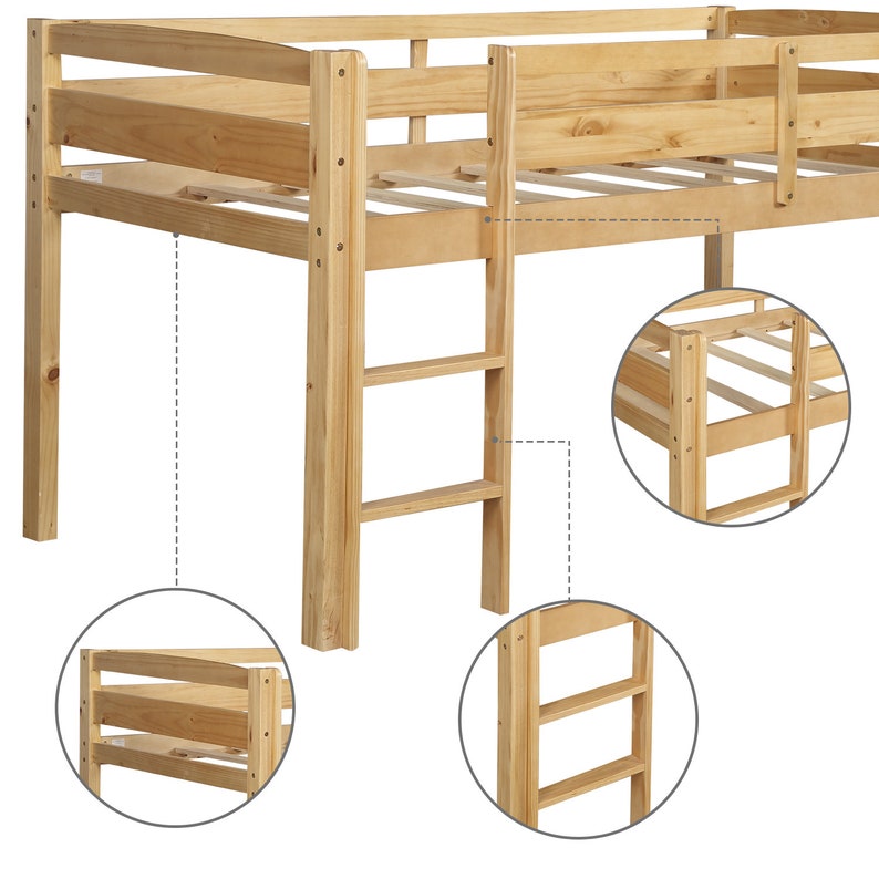 Twin Size Loft Bed Wood Loft Bed Bed With Ladder Kid's Etsy