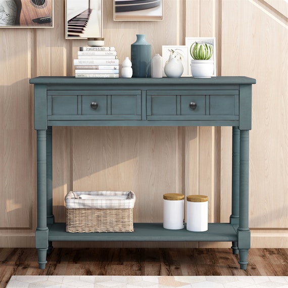 Navy Console Table Retro Entryway Table Rustic Sofa Table Etsy