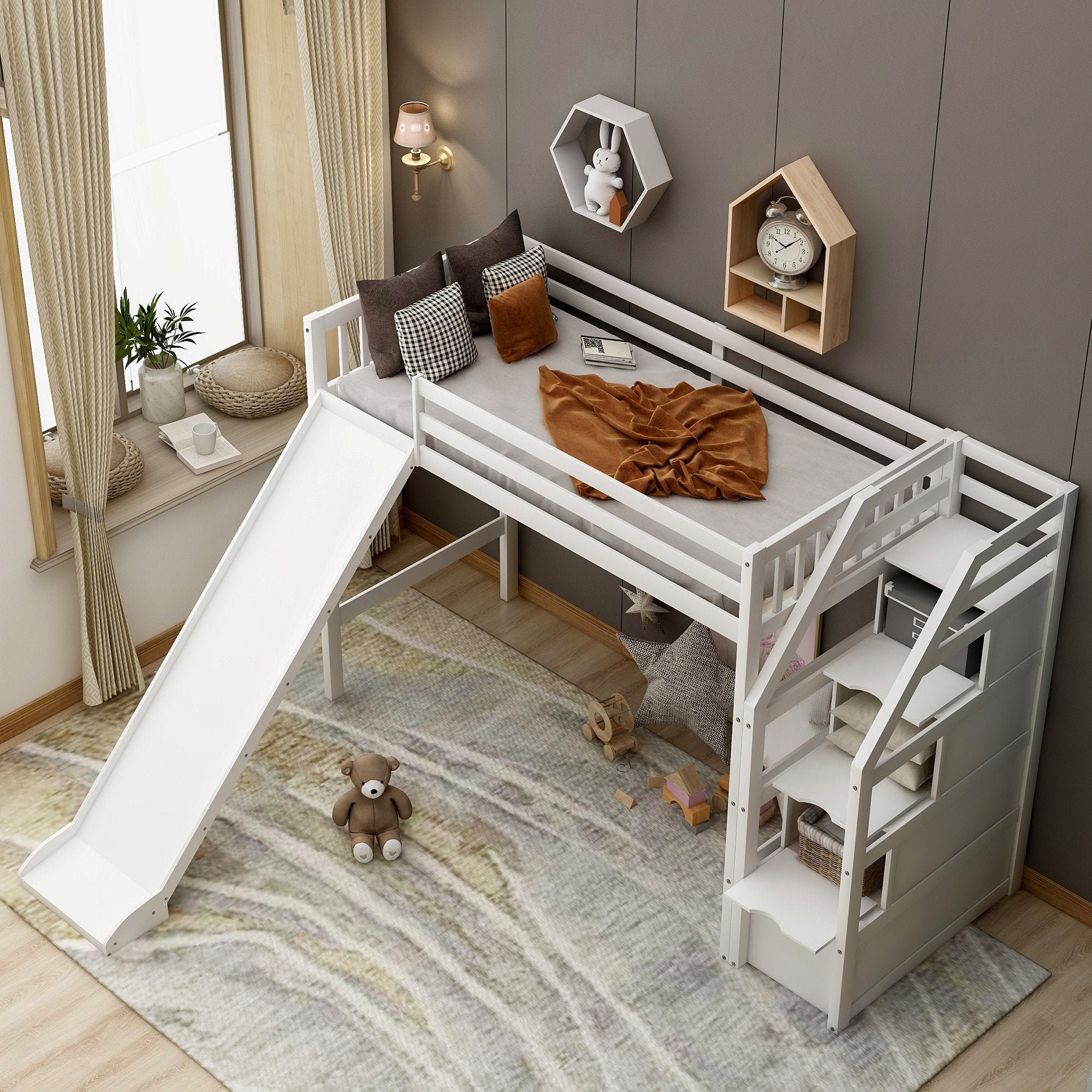 Cama loft de doble tamaño cama para niños pequeños de madera | Etsy