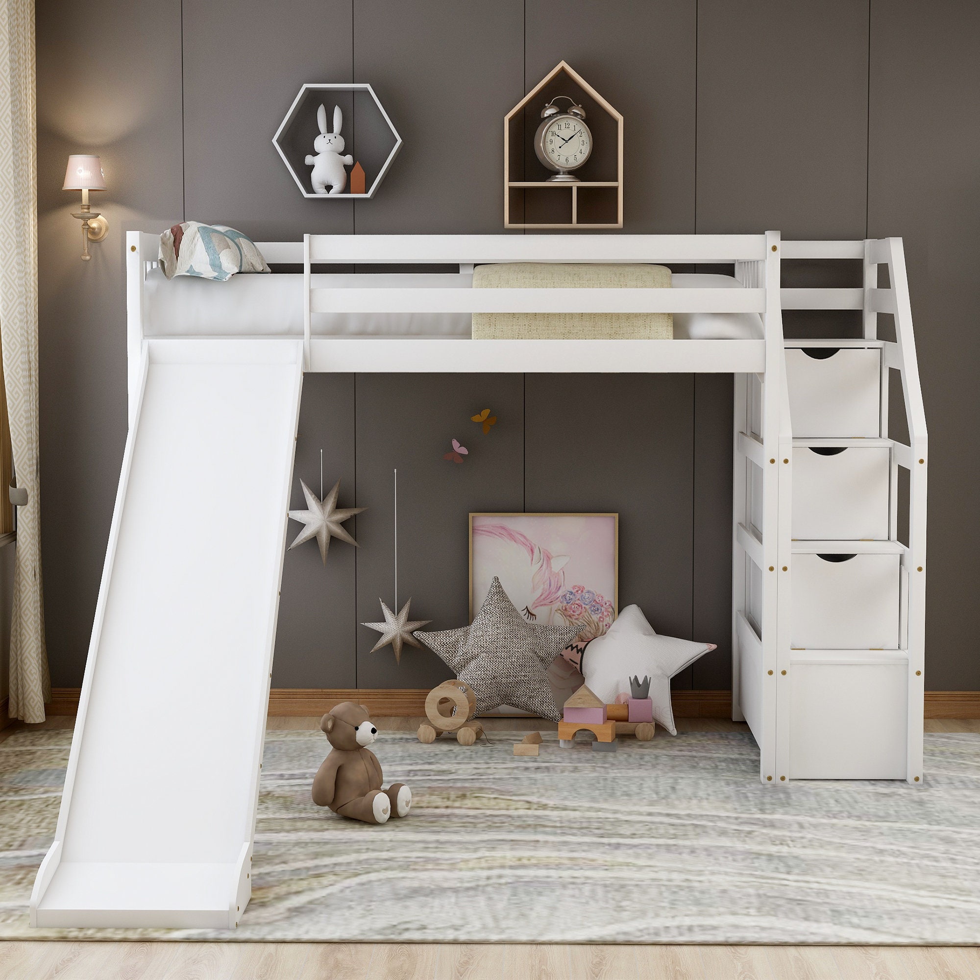 Twin Size Loft Bed Toddler Bed Twin Floor Bed Kid's Etsy