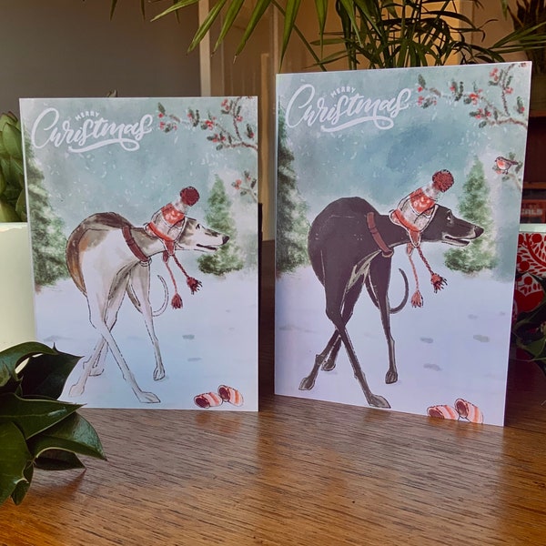 Christmas cards- Greyhound in the snow. Pack of 5