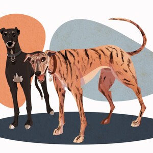 Zahl auf Bestellung, digitale Illustration. Hunde, Menschen und Hintergründe