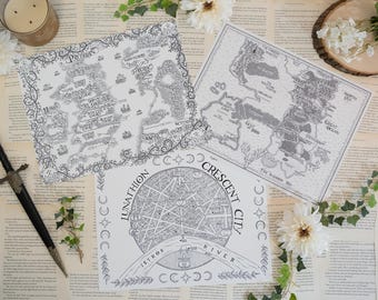 Sarah J Maas map bundle | A Court of Thorns and Roses, Throne of Glass, Crescent City | hand drawn art prints