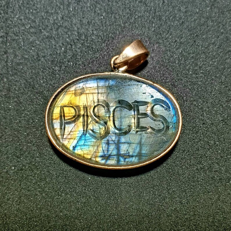 Pisces Carved Labradorite Copper Pendant
